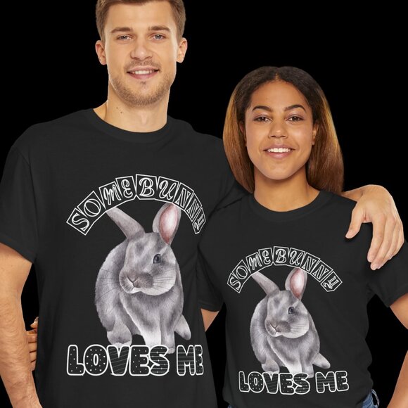 BW Somebunny Loves Me T-shirt Rabbit Lovers Tee Adult Easter bunny gift - Picture 4 of 8
